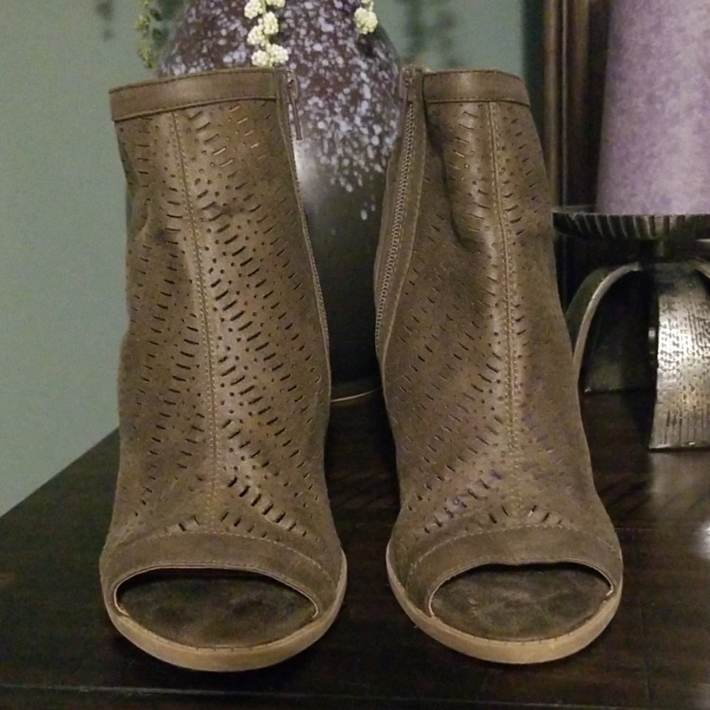 Charlotte Russe brown ankle open back boots